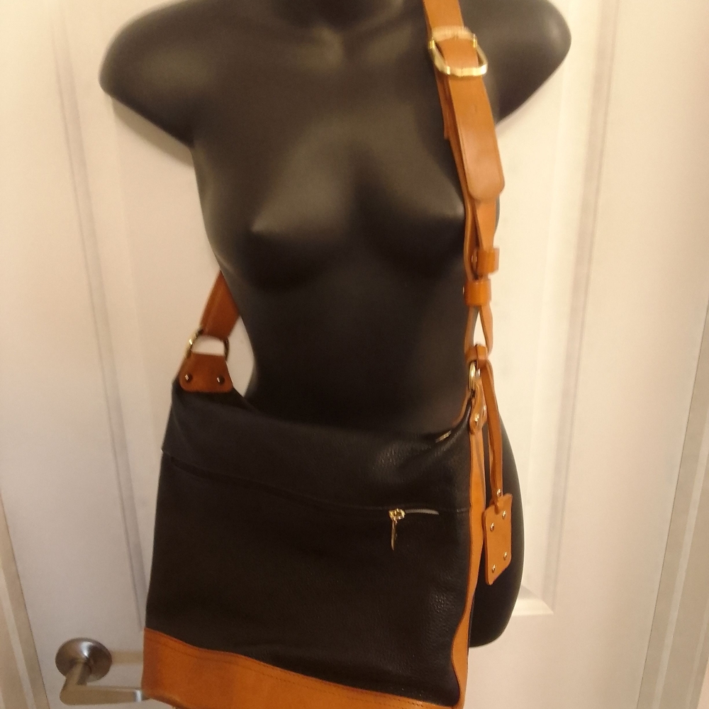 Valentina Black and Carmel Leather Shoulder Bag